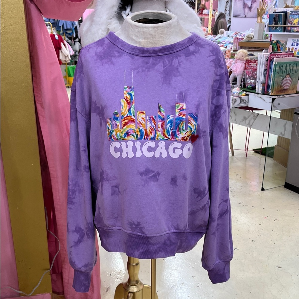 Purple Chicago Skyline Women's Crew Neck Sweater